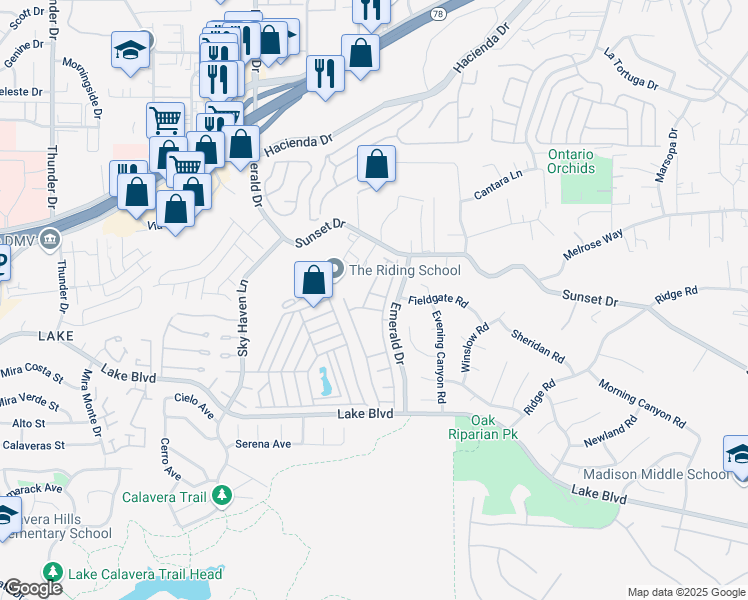 map of restaurants, bars, coffee shops, grocery stores, and more near 4463 Garnet Lane in Oceanside