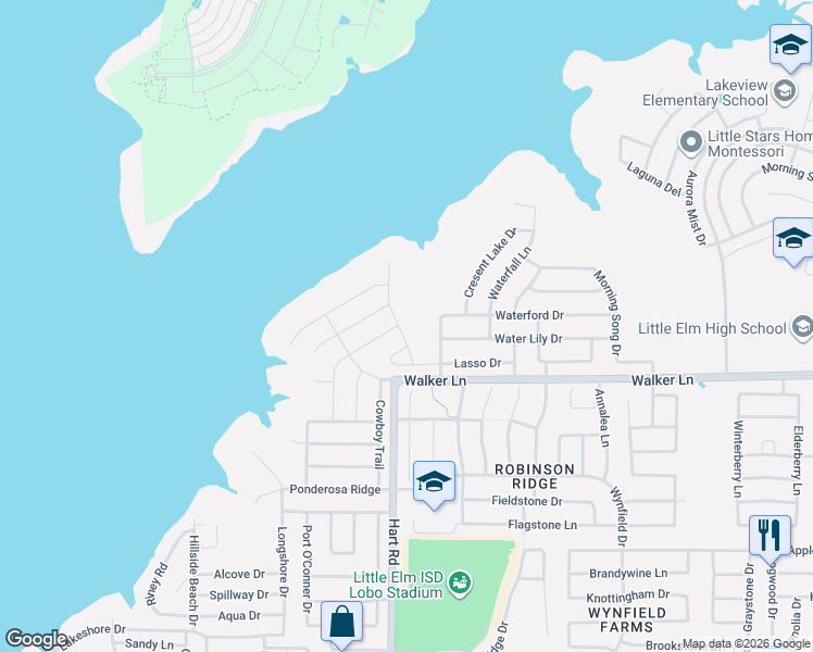 map of restaurants, bars, coffee shops, grocery stores, and more near 2836 Lone Ranger Tr in Little Elm