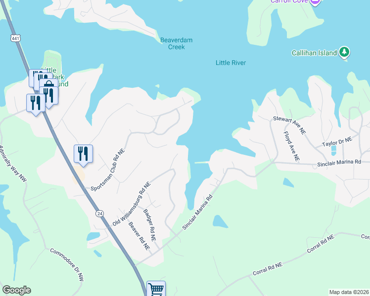 map of restaurants, bars, coffee shops, grocery stores, and more near 115 Mc Dade Drive in Milledgeville