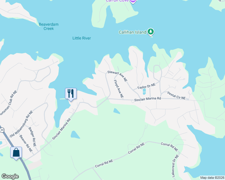 map of restaurants, bars, coffee shops, grocery stores, and more near 113 Stewart Avenue Northeast in Milledgeville