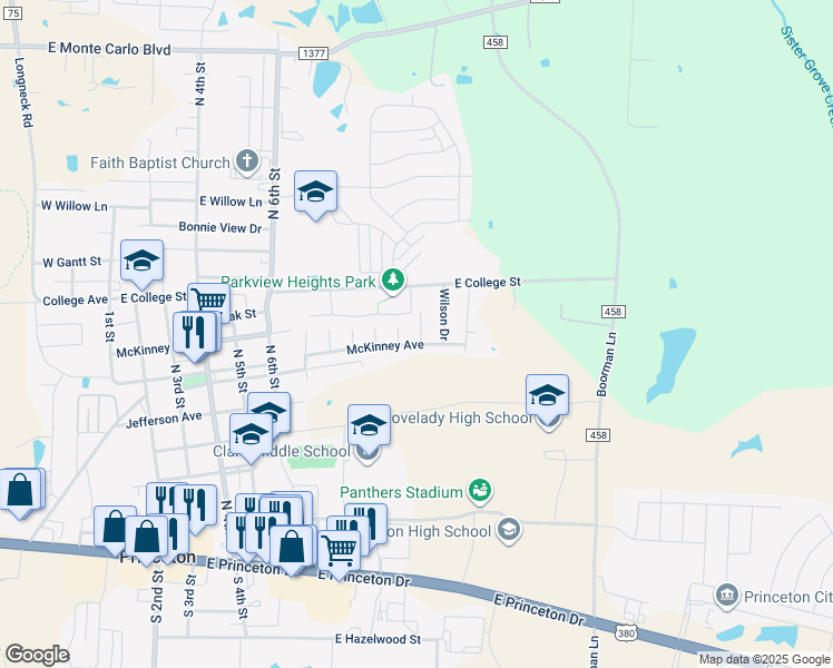 map of restaurants, bars, coffee shops, grocery stores, and more near 804 12th Street in Princeton