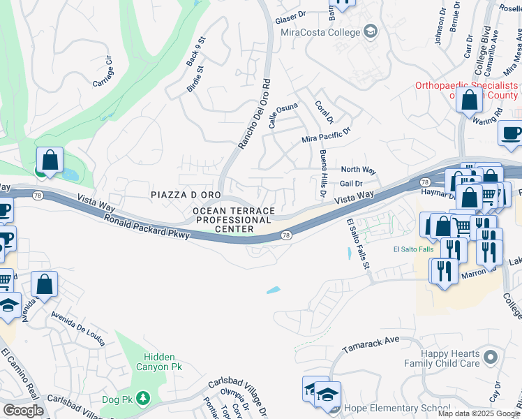map of restaurants, bars, coffee shops, grocery stores, and more near 3522 Rancho Aqua Hedonia in Oceanside