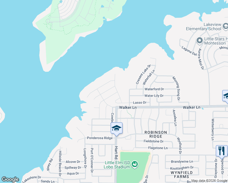 map of restaurants, bars, coffee shops, grocery stores, and more near 2836 Lone Ranger Tr in Little Elm