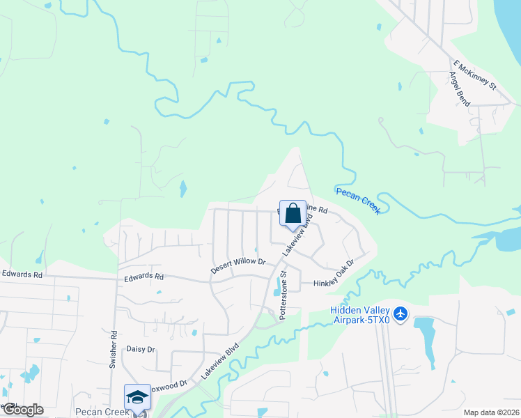 map of restaurants, bars, coffee shops, grocery stores, and more near 7401 Bishop Pine Road in Denton