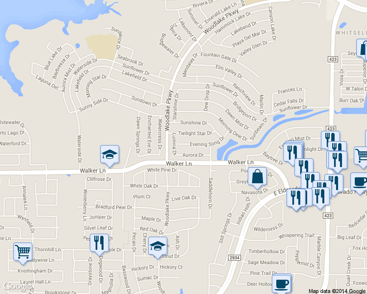 map of restaurants, bars, coffee shops, grocery stores, and more near 2316 Evening Song Drive in Little Elm