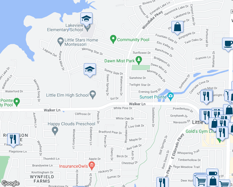 map of restaurants, bars, coffee shops, grocery stores, and more near 2712 Enchanted Eve Drive in Little Elm