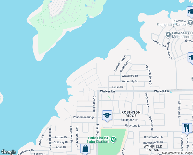 map of restaurants, bars, coffee shops, grocery stores, and more near 2836 Lone Ranger Tr in Little Elm
