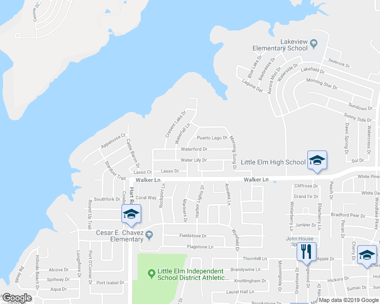 map of restaurants, bars, coffee shops, grocery stores, and more near 1324 Waterford Drive in Little Elm