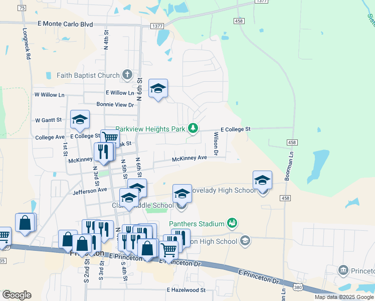 map of restaurants, bars, coffee shops, grocery stores, and more near 805 10th Street in Princeton