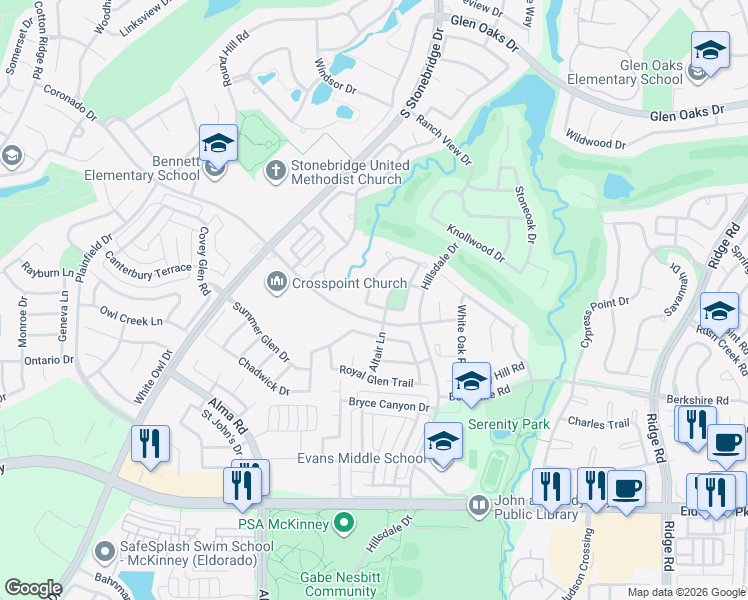 map of restaurants, bars, coffee shops, grocery stores, and more near 1921 Victoria Circle in McKinney