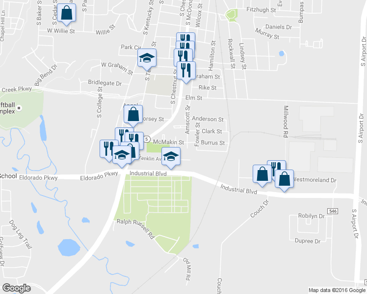 map of restaurants, bars, coffee shops, grocery stores, and more near 1602 Amscott Street in McKinney