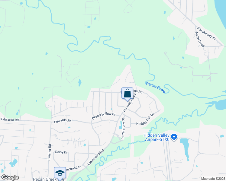 map of restaurants, bars, coffee shops, grocery stores, and more near 7401 Bishop Pine Road in Denton