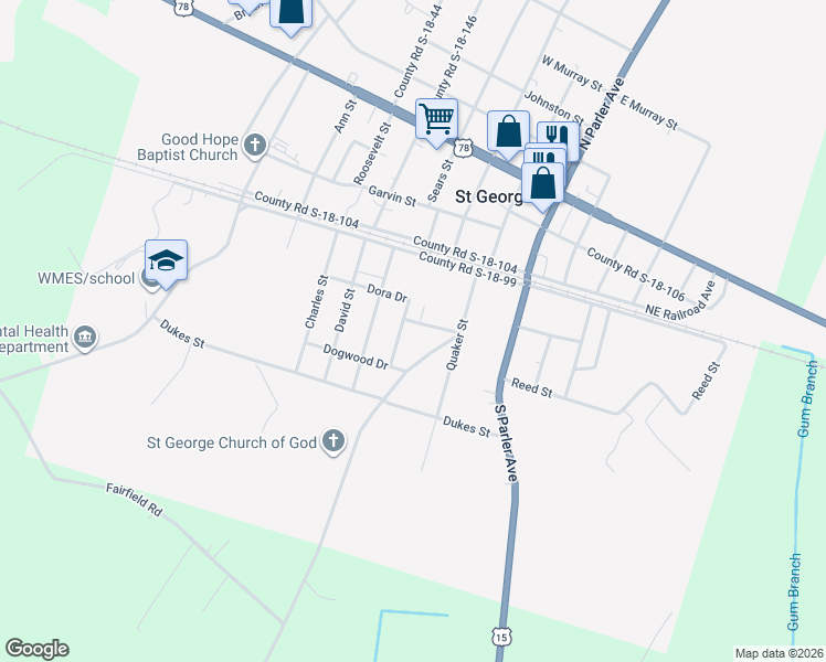 map of restaurants, bars, coffee shops, grocery stores, and more near 103 Forest Drive in Saint George