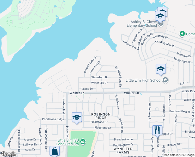 map of restaurants, bars, coffee shops, grocery stores, and more near 1324 Waterford Drive in Little Elm