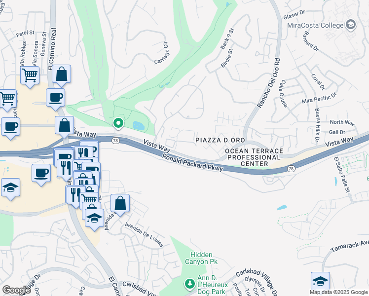 map of restaurants, bars, coffee shops, grocery stores, and more near 2360 Paseo De Laura in Oceanside