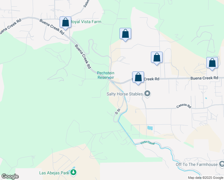map of restaurants, bars, coffee shops, grocery stores, and more near 3818 Blue Bird Canyon Road in Vista