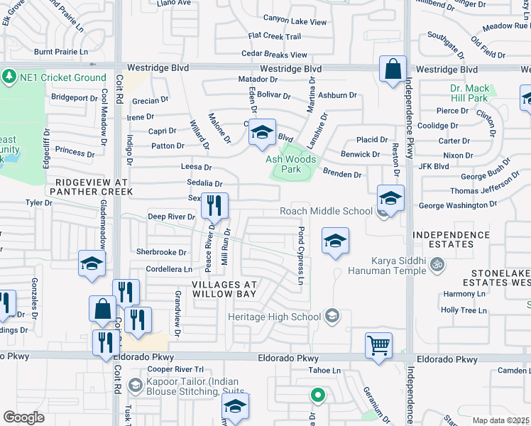 map of restaurants, bars, coffee shops, grocery stores, and more near 13396 Chittamwood Lane in Frisco