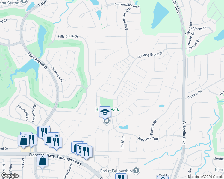 map of restaurants, bars, coffee shops, grocery stores, and more near 4304 Glenshire Court in McKinney