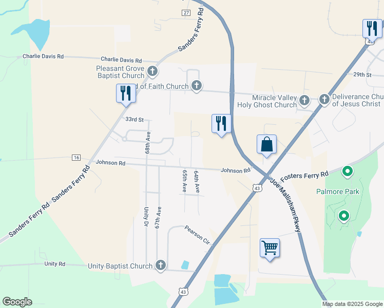 map of restaurants, bars, coffee shops, grocery stores, and more near 3525 64th Avenue in Tuscaloosa