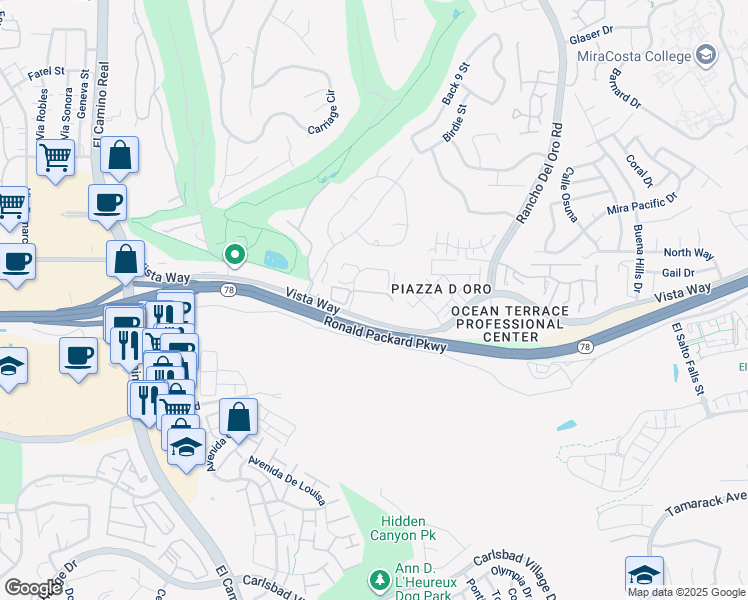 map of restaurants, bars, coffee shops, grocery stores, and more near 2360 Paseo De Laura in Oceanside