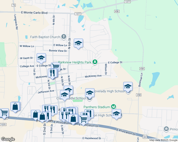 map of restaurants, bars, coffee shops, grocery stores, and more near 827 Parkplace Ridge in Princeton