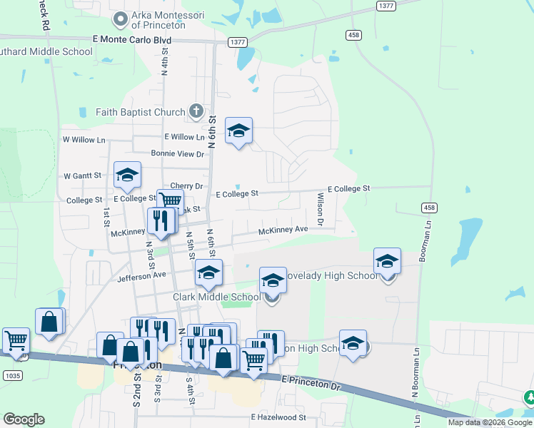 map of restaurants, bars, coffee shops, grocery stores, and more near 805 10th Street in Princeton