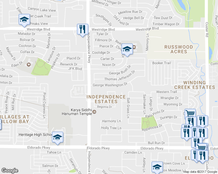 map of restaurants, bars, coffee shops, grocery stores, and more near 14904 Lucerne Drive in Frisco