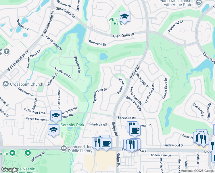 map of restaurants, bars, coffee shops, grocery stores, and more near 1917 Cotton Mill Drive in McKinney