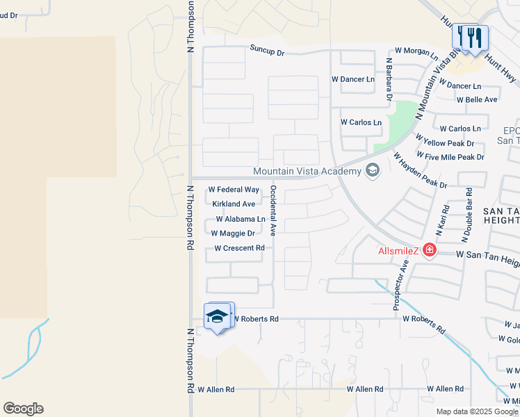 map of restaurants, bars, coffee shops, grocery stores, and more near 4329 Kirkland Avenue in Queen Creek