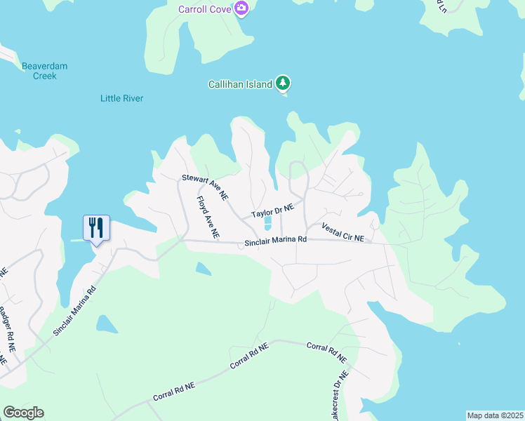 map of restaurants, bars, coffee shops, grocery stores, and more near 104 Taylor Drive Northeast in Milledgeville