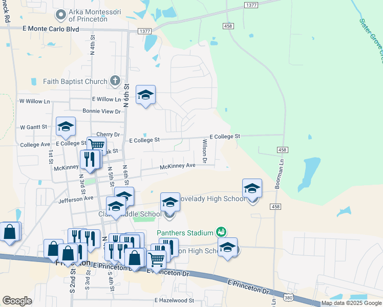 map of restaurants, bars, coffee shops, grocery stores, and more near 804 12th Street in Princeton