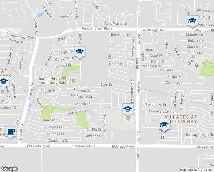 map of restaurants, bars, coffee shops, grocery stores, and more near 12580 Littlefield Drive in Frisco