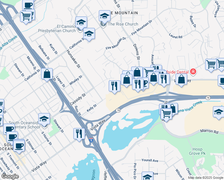 map of restaurants, bars, coffee shops, grocery stores, and more near 1833 Magnolia Court in Oceanside