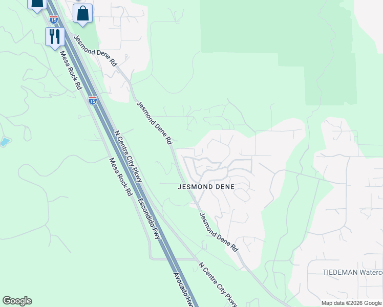 map of restaurants, bars, coffee shops, grocery stores, and more near 25913 Jesmond Dene Road in Escondido