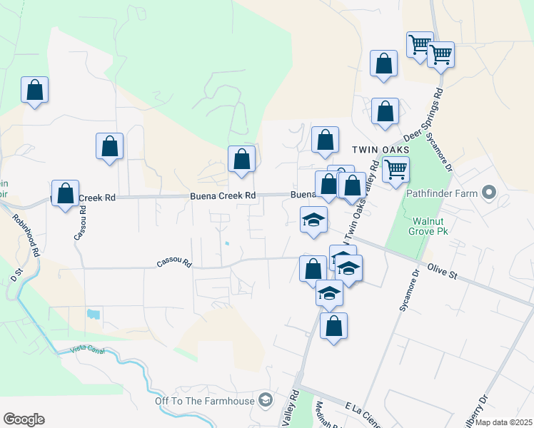 map of restaurants, bars, coffee shops, grocery stores, and more near 1947 Sunny Vista Lane in San Marcos