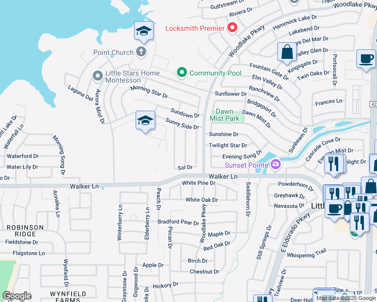 map of restaurants, bars, coffee shops, grocery stores, and more near 2712 Enchanted Eve Drive in Little Elm