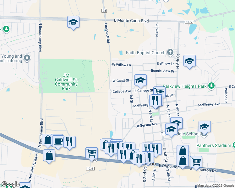 map of restaurants, bars, coffee shops, grocery stores, and more near 172 Prairie Creek Circle in Princeton