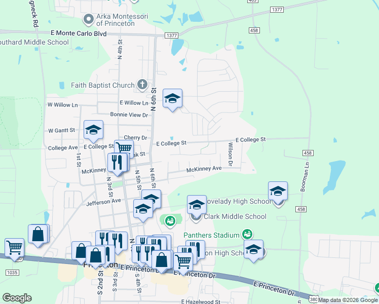 map of restaurants, bars, coffee shops, grocery stores, and more near 805 8th Street in Princeton