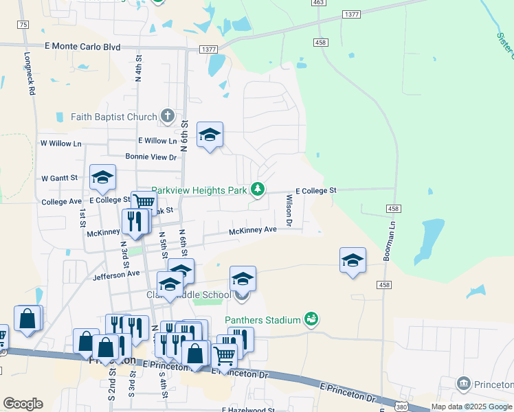 map of restaurants, bars, coffee shops, grocery stores, and more near 908 Parkplace Ridge in Princeton