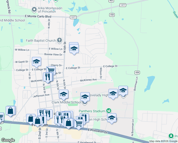 map of restaurants, bars, coffee shops, grocery stores, and more near 904 Parkplace Ridge in Princeton