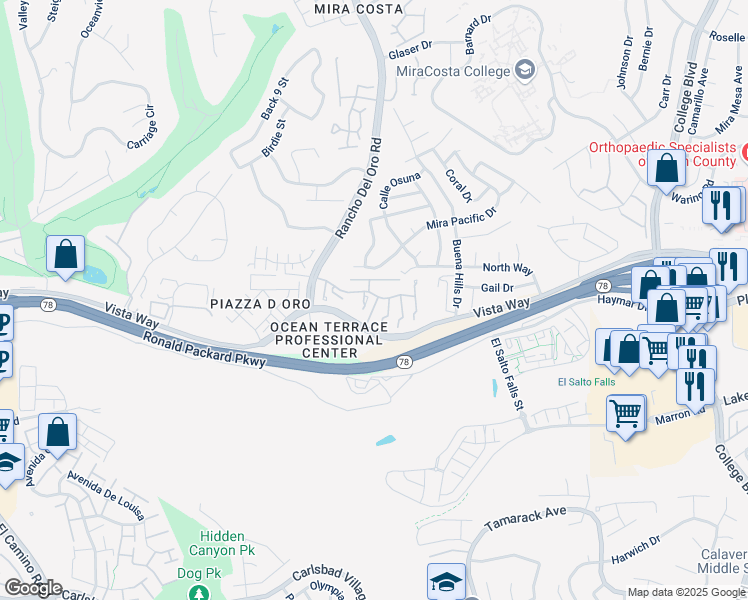 map of restaurants, bars, coffee shops, grocery stores, and more near 3525 Paseo De Elenita in Oceanside