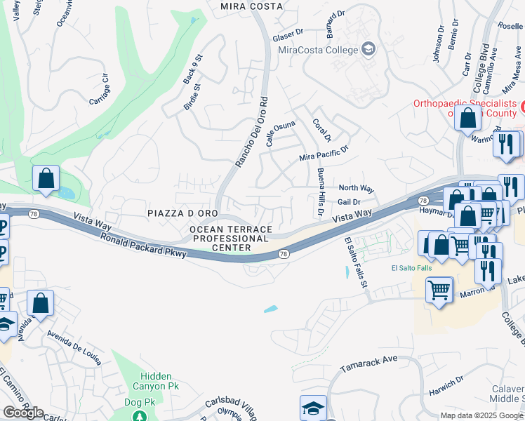 map of restaurants, bars, coffee shops, grocery stores, and more near 3524 Paseo De Los Americanos in Oceanside