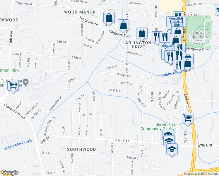 map of restaurants, bars, coffee shops, grocery stores, and more near 108 31st Street in Tuscaloosa
