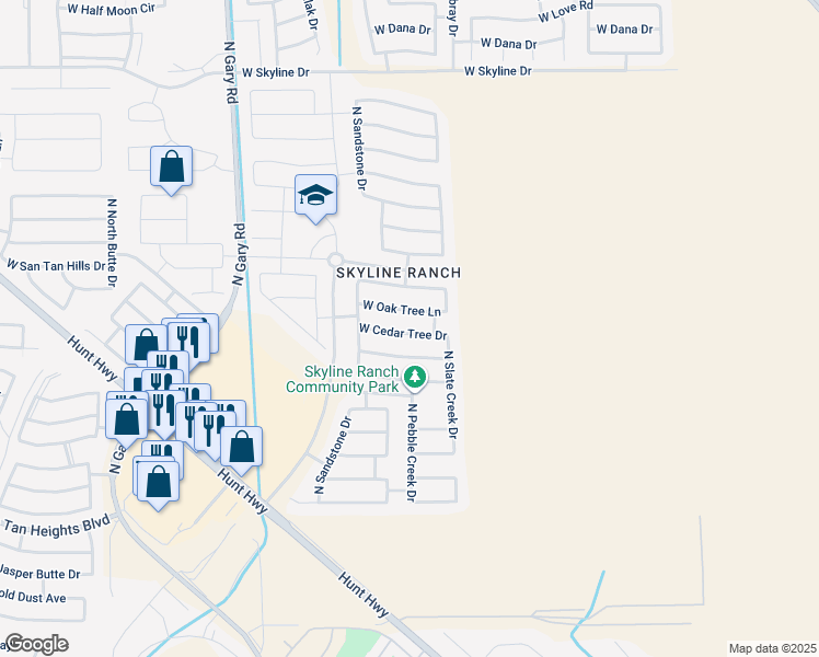 map of restaurants, bars, coffee shops, grocery stores, and more near 786 West Cedar Tree Drive in Queen Creek