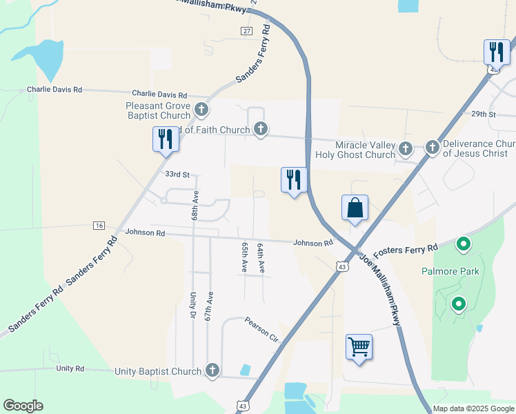 map of restaurants, bars, coffee shops, grocery stores, and more near 3525 64th Avenue in Tuscaloosa