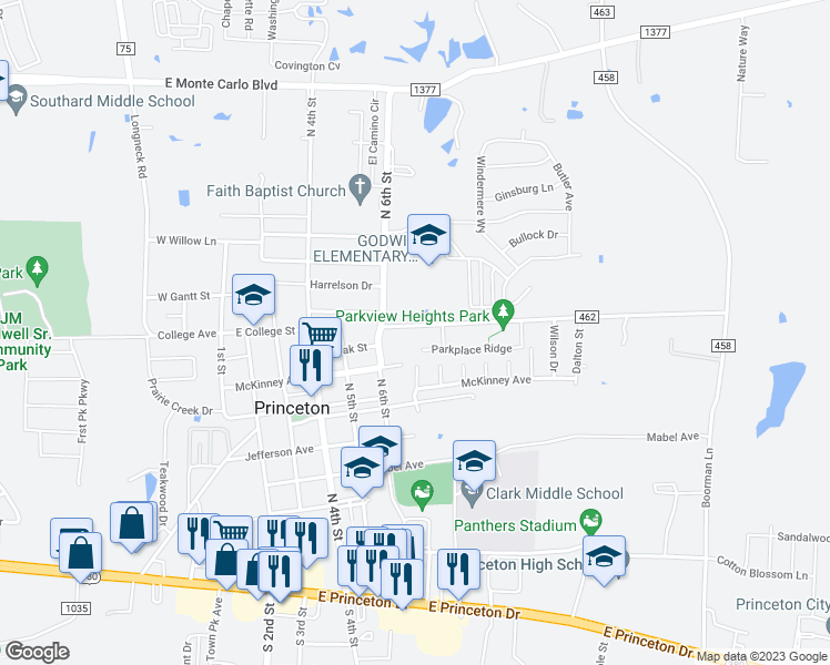 map of restaurants, bars, coffee shops, grocery stores, and more near 705 East College Street in Princeton