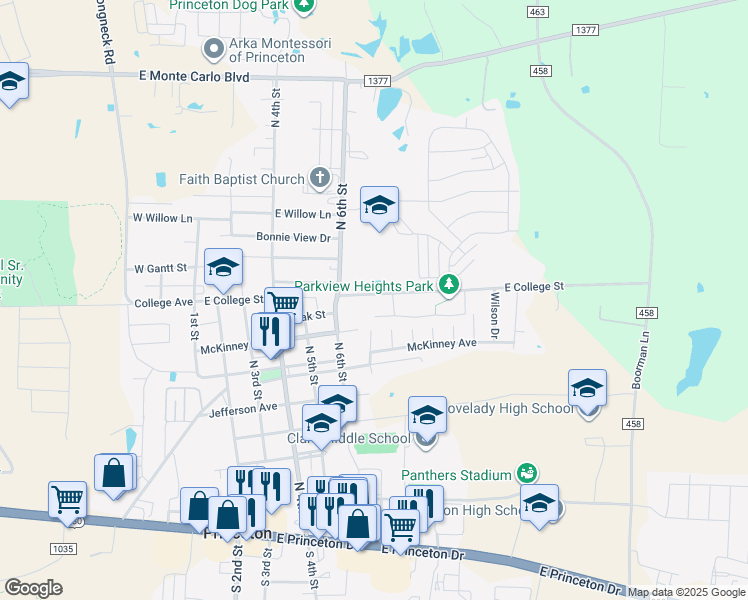 map of restaurants, bars, coffee shops, grocery stores, and more near 704 East College Avenue in Princeton