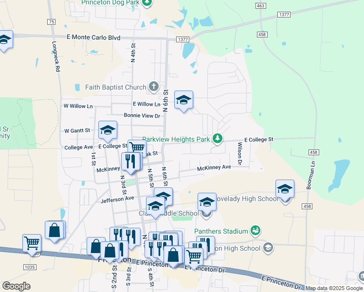 map of restaurants, bars, coffee shops, grocery stores, and more near 704 East College Avenue in Princeton