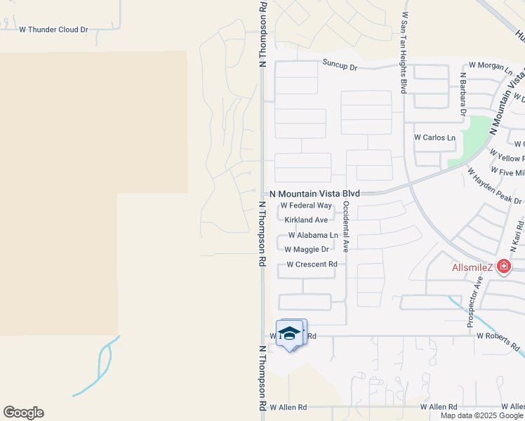 map of restaurants, bars, coffee shops, grocery stores, and more near North Thompson Road in Queen Creek
