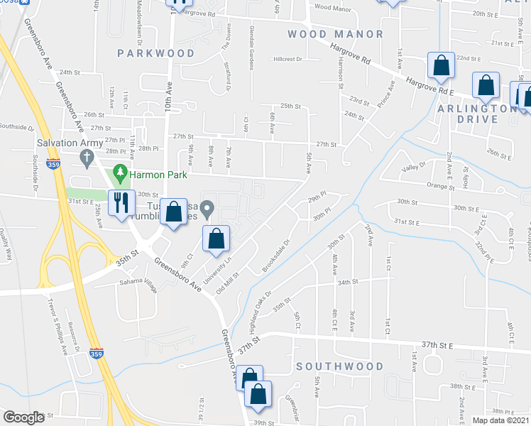 map of restaurants, bars, coffee shops, grocery stores, and more near 714 University Lane in Tuscaloosa